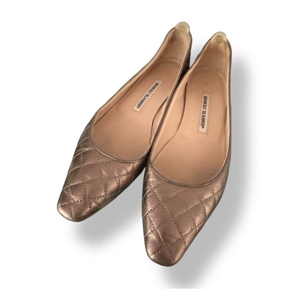 PEDRO GARCIA - Tila Metallic Leather Ballerina Flats in Gold  Manolo Blahnik Glinda Gold/Pewter Metallic Quilted Leather Ballerina Flats